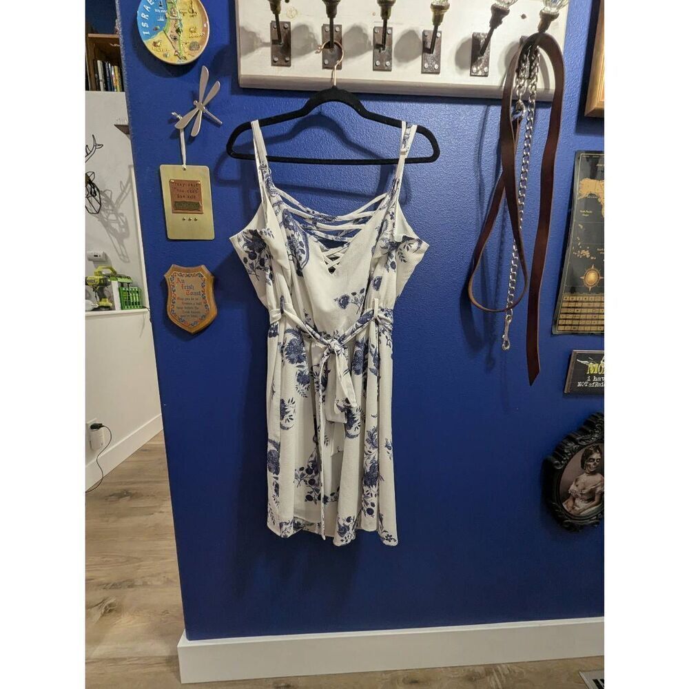 City Chic Sundress Blue White Floral Bridal Chinoserie Boho Western Coquette